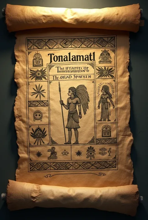 Ancient-looking papyrus with Aztec drawings on the cover "Tonalamatl"