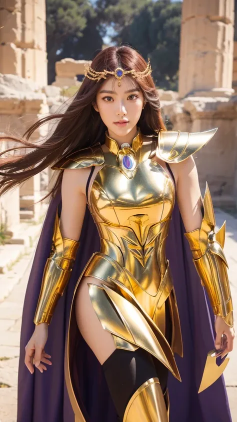 ((1woman))) beautiful korean girl, ultra-realistic photoshoot with cutting-edge details by camus, greek ruins backdrop. shiny go...