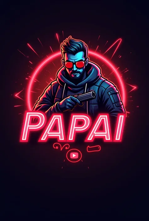 This is a gaming free fire logo that features the name  papai a futuristic font and a neon red color. and Boy free fire  avtar, The logo also has a stylized controller icon and a YouTube play button in the background. The logo is designed to be attractive ...