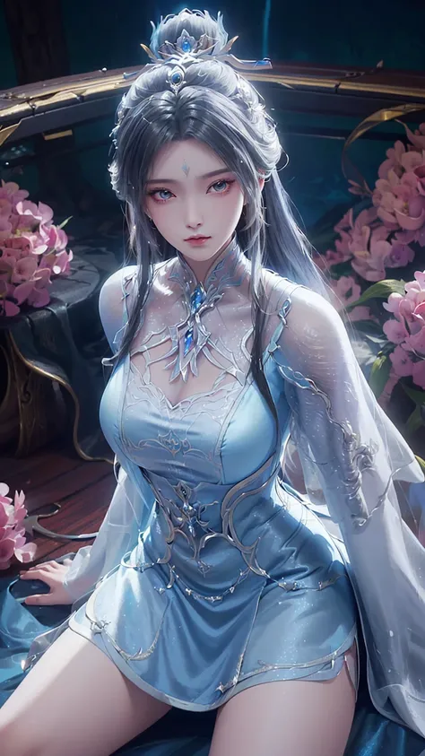 anime - style image of a woman in a blue dress sitting on a bench, 8k high quality detailed art, beautiful character painting, beautiful alluring anime woman, a beautiful fantasy empress, ((a beautiful fantasy empress)), fanart best artstation, 2. 5 d cgi ...