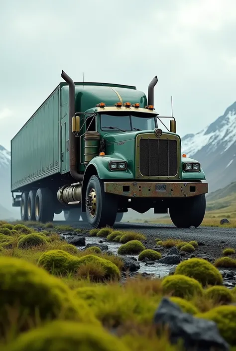 canadian long truck in iceland green