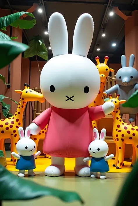 Create an image of giant inflatable miffy and friends safari indoor playground 