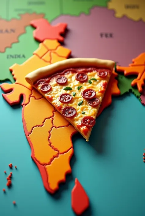 Map of india with a pizza on it looks like pizza being introduced for the first time in a country 