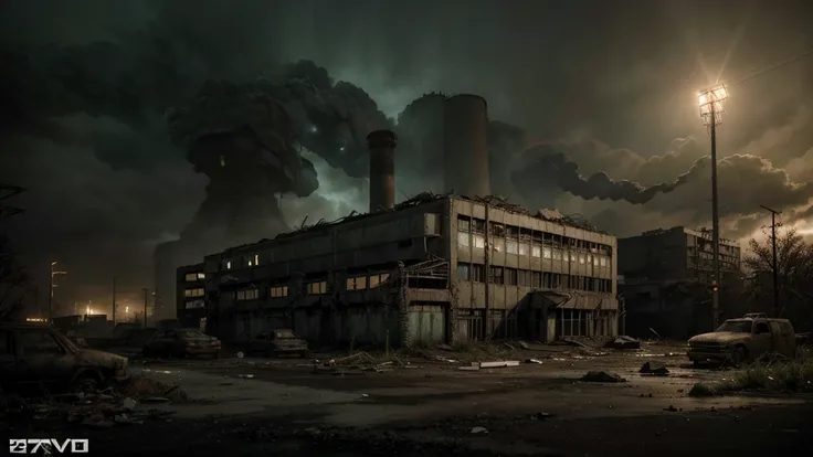 a post-apocalyptic chernobyl nuclear power plant, abandoned and decaying, radioactive fallout, crumbling concrete and twisted metal, overgrown with moss and weeds, eerie atmosphere, glowing toxic waste barrels, dilapidated control rooms, haunting sense of ...