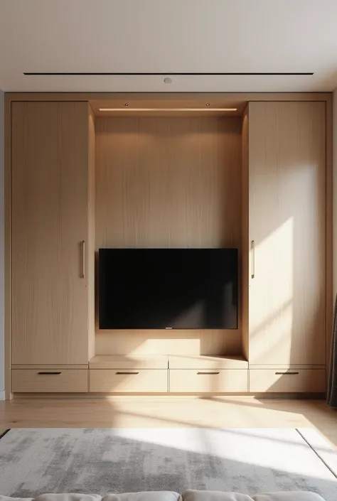 MDF panel for bedroom with TV and two sliding doors 3 meter ceiling height
