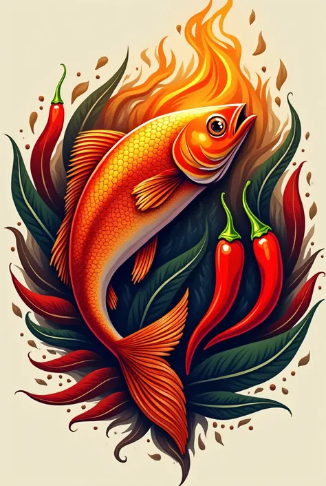 Make a simple logo Fiery fish and chili with spices