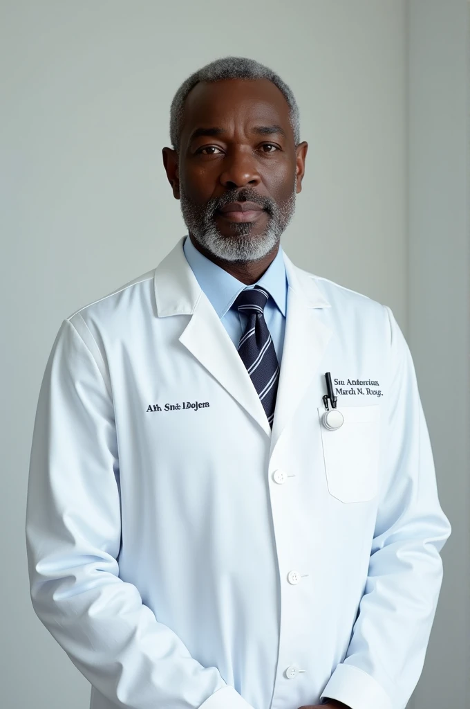 Black doctor in white coat 