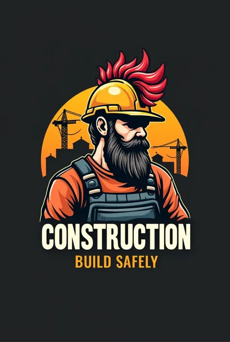 Create a logo for a construction company called Chaux-Construction with the slogan Build safely and a bearded man with a big cock