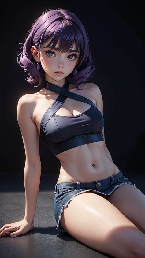 (masterpiece), (best quality), (detailed), light layer, 1solo girl, young girl, perfect body, purple hair in curls, defined larg...