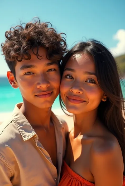 A 20-year-old Mexican brother and sister standing on a beach, realistic, detailed portrait, beautiful detailed eyes, beautiful detailed lips, extremely detailed face, long eyelashes, photorealistic, 8k, hyperrealistic, studio lighting, dramatic lighting, c...