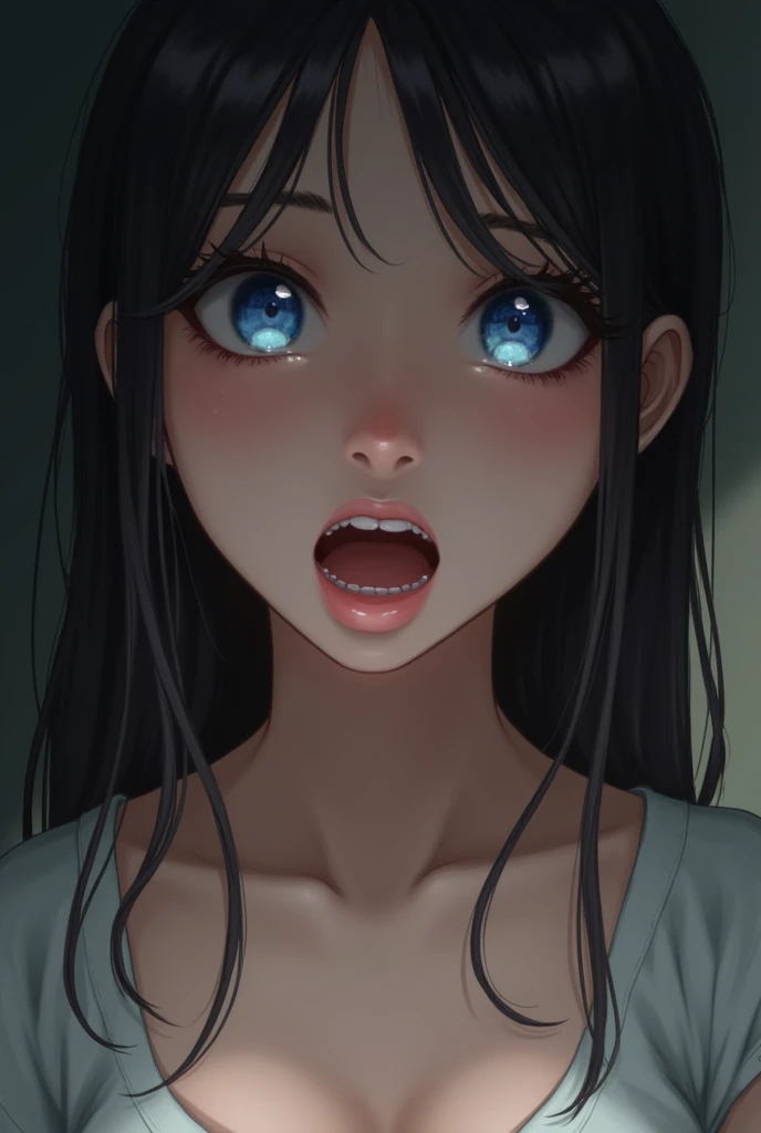 
High resolution, One girl, Look at, chest, Open your mouth, blue eyes, Simple Background, tongue, tears, Best Quality, My clothes are open、chestを見せる