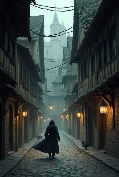 Lonely street in Paris in medieval times 