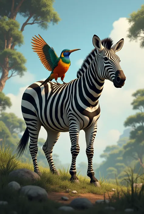 zebra and a bird