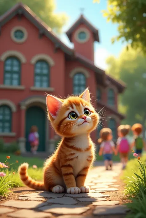 Kitten going to school