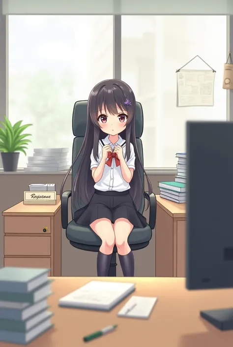 anime,My tiny Senpai, Shiori Katase, office, black mini penile skirt