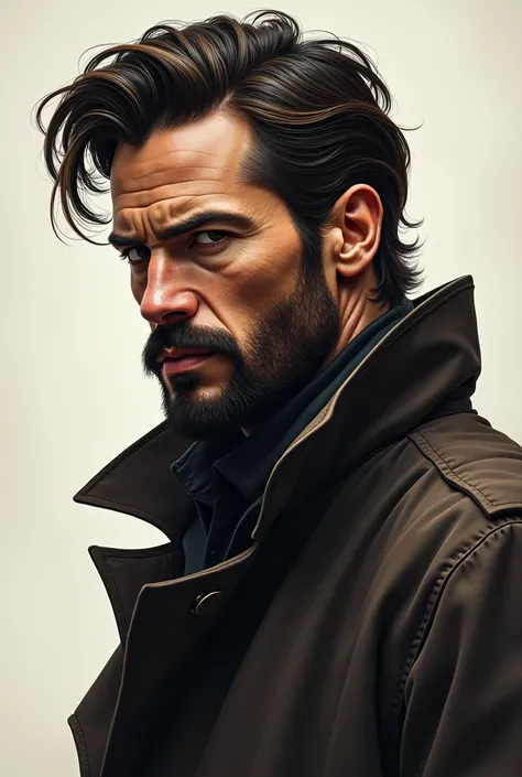 a close up of a man with a beard and a jacket, epic portrait illustration, doctor strange, portrait of john wick, martin ansin artwork portrait, tony stark, side profile artwork, solid snake portrait, character art portrait, detailed character portrait, a ...