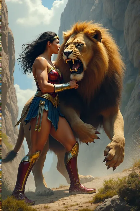 Wonder woman ripping lion into pieces 