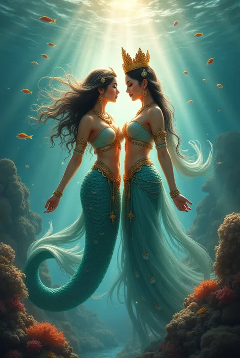 Goddess Lakshmi along with a mermaid 