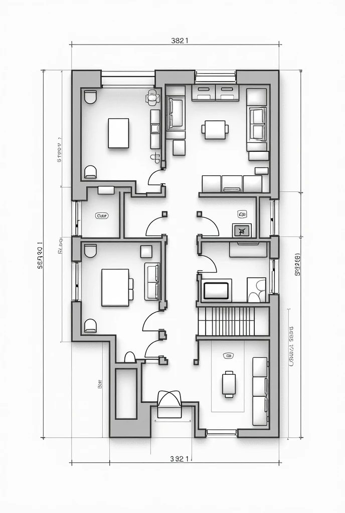 Make a technical floor plan following NBR with dimensions 