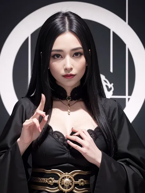 villain, 200 Year Old Witch, Long black hair, The magic in her hands shines