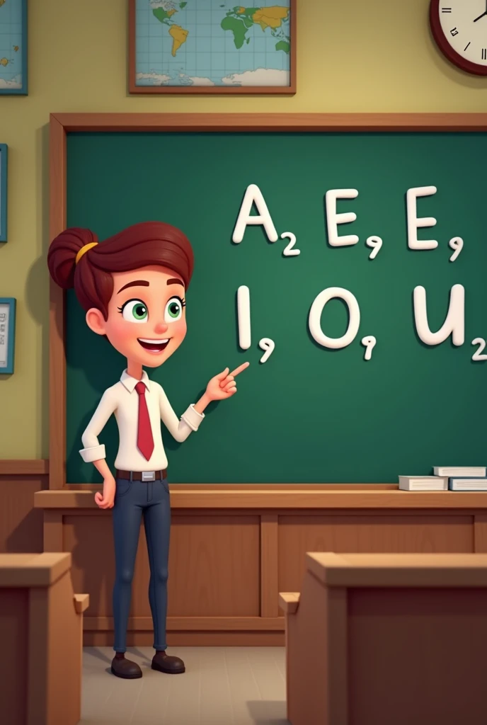 Create an animated teacher and have the vowels written on the board