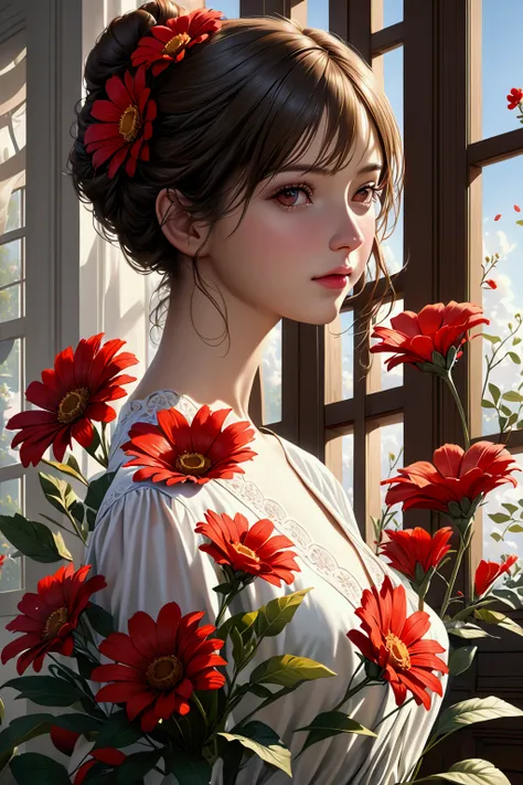 (Best Quality,4K,8k,High resolution,masterpiece:1.2),Very detailed,(Realistic,Realistic,Photorealistic:1.37),Beautiful red flower,A single flower、Light,-- with 16:9、