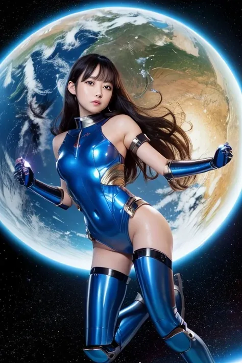 Japanese Beautiful Girl、Semi-long hair、Black Hair、Professional Lighting、Detailed skin texture、Ultra HD、Looks 18、Panties、Attractive thighs、Yayoi、universe space、universe spaceを漂う美少女、Science Fantasy World、Pretty Guardian、Cyborg Girl、Mechanical Beauty、Humanoid...