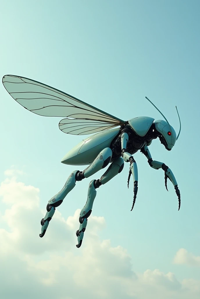 live-action、Real、A giant robot that looks like a fusion of a beetle and armor、A beautiful, streamlined, slender human silhouette、Beautiful large insect wings、The head has a streamlined design like a bicycle helmet.、Compound eyes、Long legs、The biological cu...