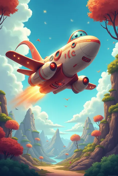 Cartoon Fusion of a fantasy plane and a space rocket
