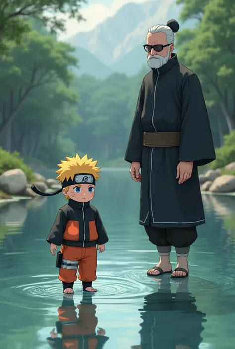 .  Naruto Walking on Water with Danzo Description:
An image of Naruto when he was very young, just , walking on the surface of the water with difficulty, guided by Danzo. Danzo is at the water&#39;s edge, a man over 60 years old, with one eye patched, dres...