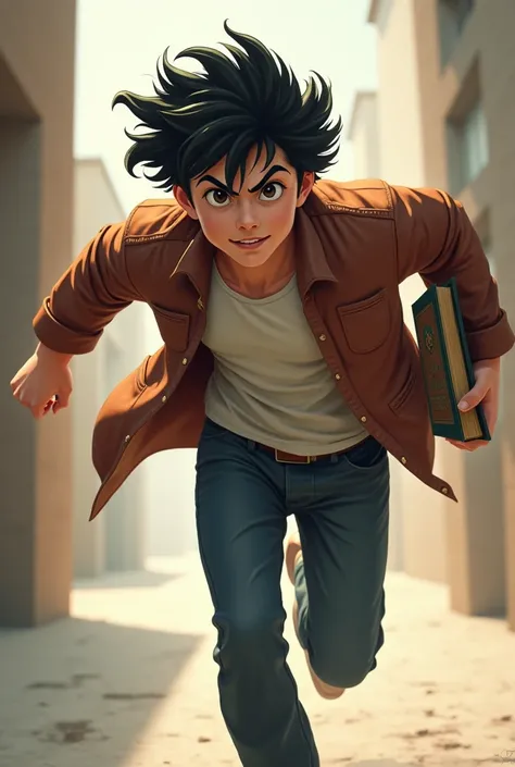 A black-haired young man ran over holding a book.