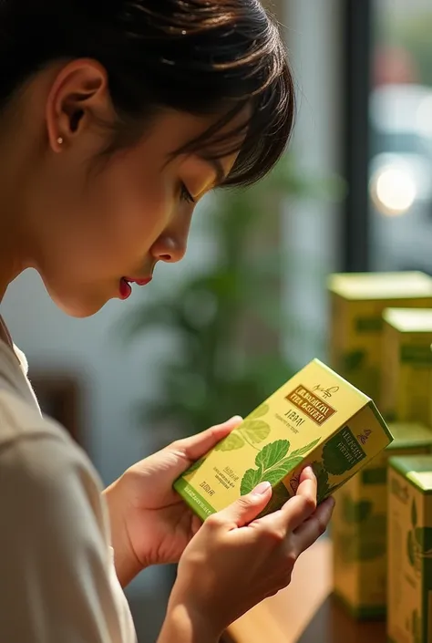 person choosing the product of soursop leaf filter tea box with a check unlike others showing front 
