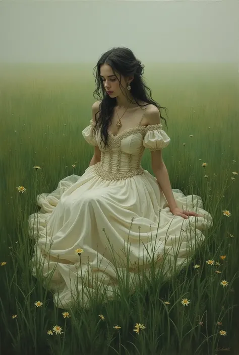 Broken princess in the grass field painting
