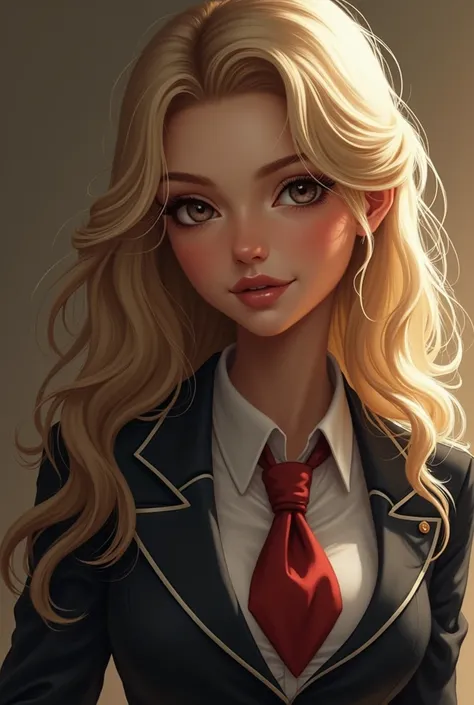 Beautiful girl with long wavy hair wearing a man&#39;s uniform and a beautiful , her hair is blonde, his penis enters her ass