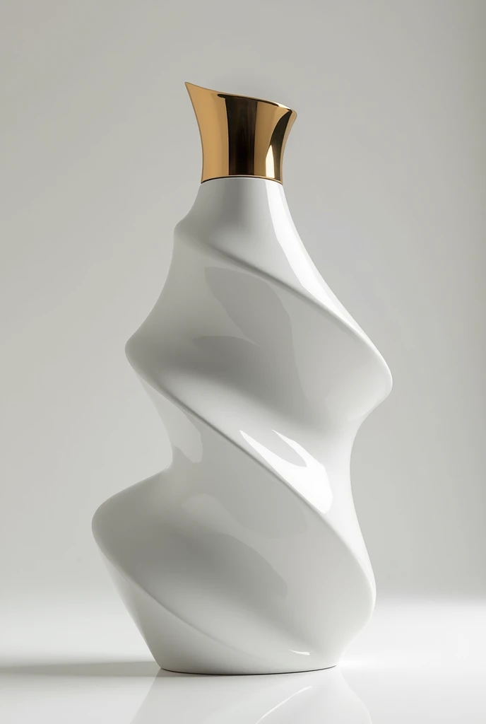 Sculptural Shaped Bottle**: A bottle that resembles a modern sculpture, with fluid and elegant shapes, and a polished gold or silver lid