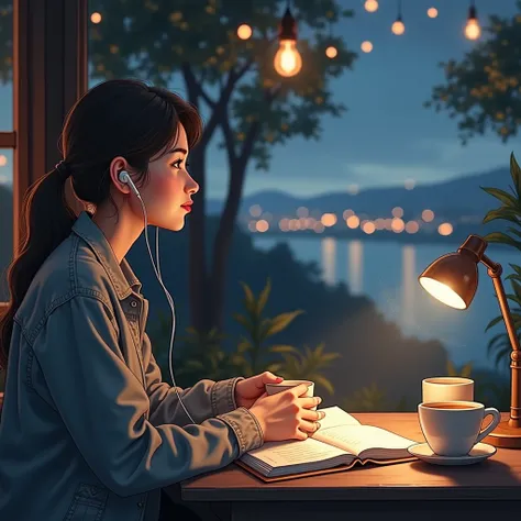 「A quiet night gently illuminated by the city lights、Time to heal yourself、A cafe with pleasant music、Warm coffee that feels good in your hand、A place full of smiles、A time to take care of yourself、The night when time stops、Your own story begins、This momen...