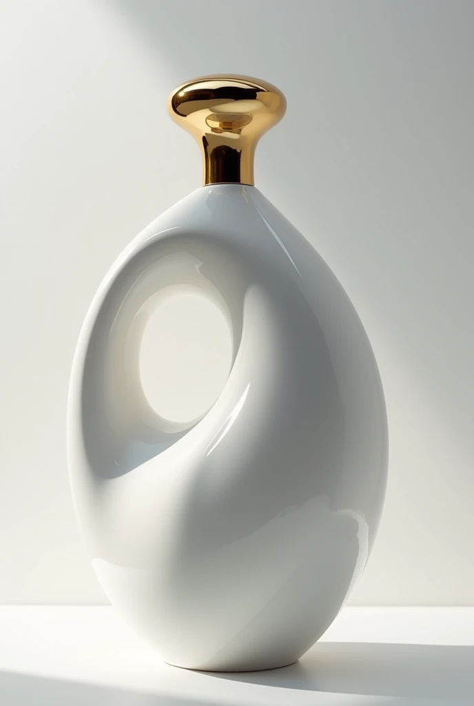 Perfume with Sculptural Bottle: A bottle that resembles a modern sculpture, with fluid and elegant shapes, and a polished gold or silver lid.