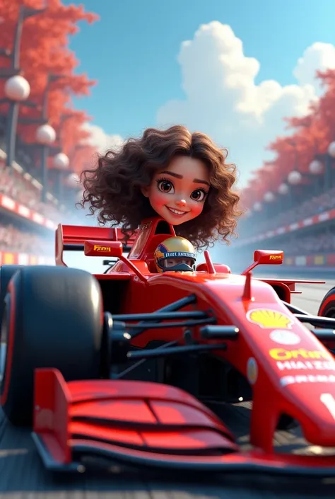 F1 and a cute girl with curly brunette hair 
