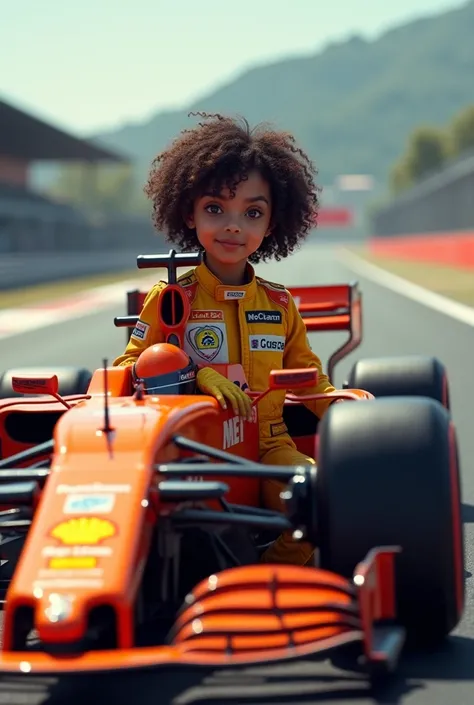 F1 and a cute girl with curly brunette hair, Short and Latina who races for McLaren 
