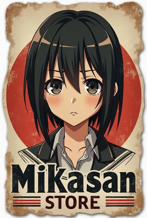 1 Vintage style sticker and anime aot and there is writing mikasan store