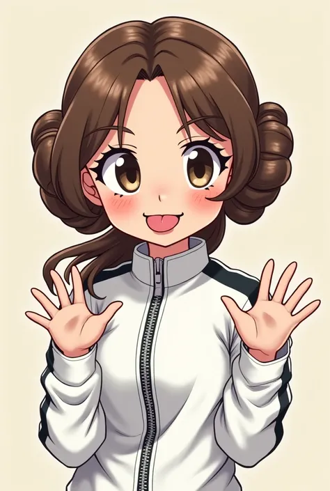 From STAR WARS Anime Girl Princess Leia Stick Out Tongue Naughty My Bad White Jacket Zip