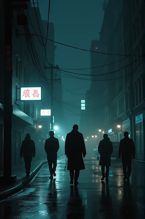 Soft music starts with dark, urban city visuals. Late at night, a quiet street corner is shown. Character A (the gangster) stands with his crew, looking tough and distant. Character B (the college boy), dressed casually, is walking home alone, lost in thou...