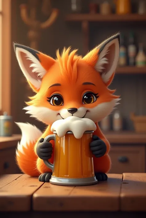 Cute fox drinking a mug of beer let&#39;s drink 