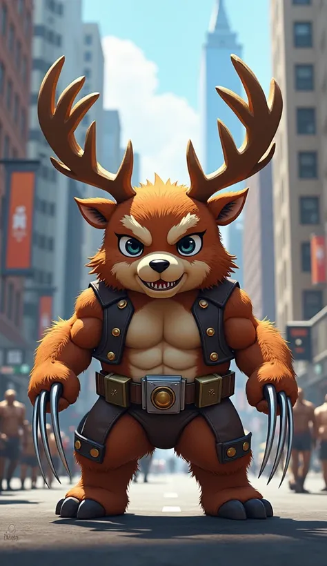 8k, high resolution, super detailed, solo, (Tony Tony Chopper in Wolverine style) claws, short body, standing in New York City, dwarf,