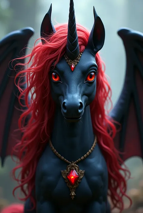 Heartbreaker My Little pony  With red hair, demon horns, wings, horn, necklace on neck, guy