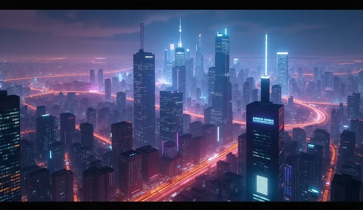 View of the city from a height night city neon super resolution 1920x1080. 