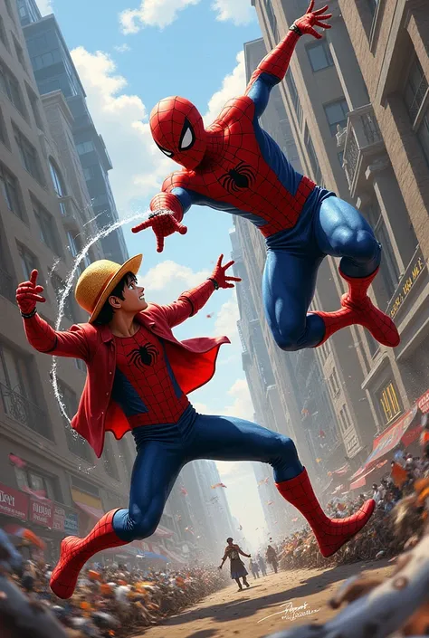 Luffy fighting with spider man 