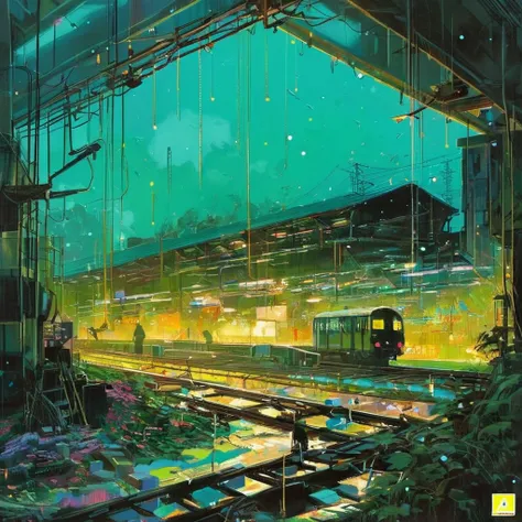 Record Cover Aphex Twin, The background color becomes softer, "Ambient Works Collection Vol.... 4", Acrylic painting, Trending on pixiv Fanbox, Palette knife and brush, Makoto Shinkai&#39;s Style Jamie Wyeth James Gilliard Edward Hopper Greg Rutkowski Stud...