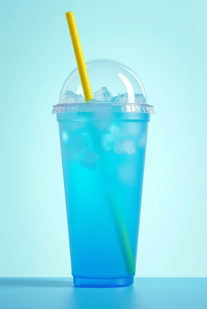 Blue lemonade on a 12 ounce cup with lid and straw