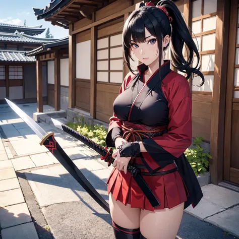 Kunoichi Beautiful girl Ninja Japanese sword Japanese Edo period 　Miniskirt　Big Breasts　Beautiful eyes　JPG format PNG format